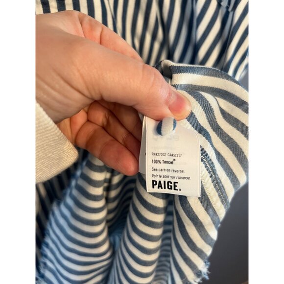 Paige Haidee Blue & White Striped Drawstring Wait Frayed Hem Women’s Dress Sz LG - Picture 8 of 10